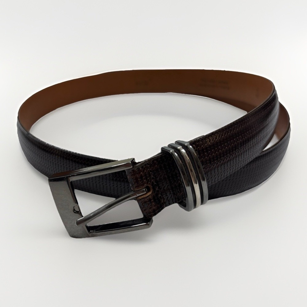 Fine Italian Leather Belt 40x1-1/8" Textured Brown Chrome Buckle Men's Dress Y2K
